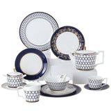 Lanjia Shengdian Navy & Gold Neoclassical Bone China Tableware – 8, 9 & 10.5-inch Plates, Coffee Cup/Saucer, Teapot & Serving Platter