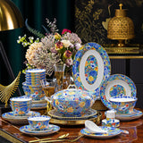 Blue Wanhua Falangcai 70-Piece Luxury Porcelain Dinnerware Set – Thousand-Flower Gold-Rim Tableware
