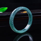 Certified Natural Icy Blue Water Jadeite Carved Floral Bangle – Auspicious Relief Jade Bracelet, 55–62 mm