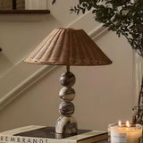 Bvlgari Vein Marble Stacked-Sphere Table Lamp – Rattan & Art Fabric Shade Designer Light