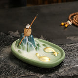 Dehua Celadon Mountain Dual-Use Incense Holder with Fortune Bull and Landscape Designs