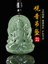 Certified Natural Xinjiang Hetian Jade Four-Armed Guanyin Pendant – Lake Green Buddhist Amulet