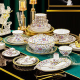 Cha Zi Yan Hong 姹紫嫣红 Palace-Style Enamel Bone China Dinnerware Set – 42, 60 & 80-Piece Luxury Gift Sets