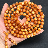 Amber Wood Bracelet & 108-Bead Mala Collection – Golden Resin-Look Round Beads, Gourd Accents, 8–20mm | 琥珀木・松明子文玩手串