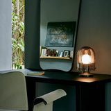 Petite Bauhaus Ribbed Mushroom Table Lamp – Smoked Black, Frosted White, Soft Pink & Clear Warm Bedside Light