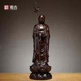 Black Ebony Solid Wood Ksitigarbha Bodhisattva Statue – 40cm / 50cm Dizang Wang Pusa Wood Carving with Staff & Lotus Base | Buddhist Altar, Meditation Room & Home Decor