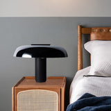 Noir Halo Black Mushroom Table Lamp – 43cm Postmodern Bauhaus Metal Designer Bedside Light