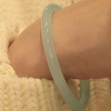 Certified Natural Blue Water Chalcedony Beauty Bangle – Icy Translucent Slim Round Bracelet