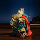 Hand-Colored Brass Guan Yu / Guan Gong Sculpture with Guandao – Martial God of Wealth Feng Shui Office, Entrance & Business Gift