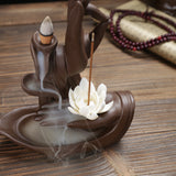 Buddha Hand Backflow Incense Burner – Lotus or Quiet Mind Monk 21.2cm Smoke Waterfall for Tea Rooms, Meditation & New Chinese Decor