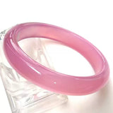 Certified Natural Pink Chalcedony Bangle – Icy Cherry-Blossom Stone Bracelet, Round & Flat, 52–62 mm