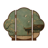 Chinese Tabletop Folding Screen – Crane Garden Art, 31 × 25 cm New Chinese Tea Room & Study Decor