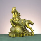 Chinese Fortune Bag Horse 铜马 Sculpture – 20cm Fu Character Money Horse with Coins & Ingots | Copperware Zodiac Horse for Office, Shop, Entrance & Business Gift