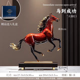 Copper Rearing Horse Sculpture – 30 cm 'Immediate Success' New Chinese Feng Shui Decor in Red, Blue & Amber Finishes