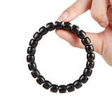 Chinese Direct-Cut Wood Barrel Bead Bracelet Collection – Blackwood, Green Sandalwood, Black Huali, Sandalwood & Golden-Silk Wood, 7×8–10×11mm