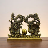 Dragon & Phoenix Pearl Copper Sculpture – Auspicious Chinese Feng Shui Decor
