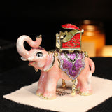 Jeweled Enamel Elephant Trinket Box Ornament – Pink or Brown Prosperity-Inspired Luxury Tabletop Decor
