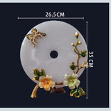 Floral Butterfly Jade-Look Bi Disc Sculpture – 35 cm New Chinese Auspicious Tabletop Decor with Enamel Blossoms