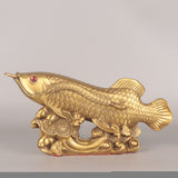 Golden Arowana Copper Sculpture – “Year After Year Abundance” Chinese Wealth & Prosperity Decor
