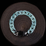 Certified Natural Grade A Blue Water Jadeite Cuban Link Bracelet – 12 mm Carved Jade Curb Chain with Metal Clasp