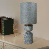 Sculptural Hourglass Stone Table Lamp – 46cm Travertine or Grey Marble with Fabric Cylinder Shade