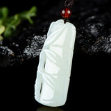 Certified Natural Hetian Jade Bamboo Pendant - White Nephrite or Green Biyu, 51 mm Carved Necklace with Certificate