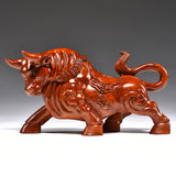 Huali & Black Ebony Wood Wall Street Bull Sculpture – 15–40cm Single or Pair | Chinese Bull Market, Office, Business & Executive Gift Decor