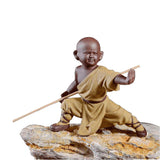 Kung Fu Monk Purple Clay Tea Pet Figurine – Five Martial Arts Poses for Gongfu Tea Tables, Zen Desks & New Chinese Decor