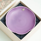 Authentic Lilac-Purple Butterfly Flower-Rim Ceramic Pot Bearer - 12.2cm Teaware Accessories