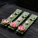 Zen Ceramic Incense Stick Holder Collection – Lotus Leaf & Blossom Ash Catcher Trays for Tea Rooms, Meditation and New Chinese Decor