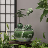 Lotus Ceramic Feng Shui Water Fountain & Fish Bowl – 45cm New Chinese Tabletop Waterscape