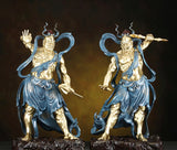 Niō Guardian Kings Copper Sculptures – Renwang & Rikishi 63cm Blue-Gold Temple Door Guardian Art