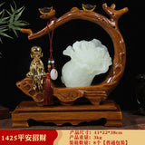Peace & Prosperity Circular Frame Sculpture – 41cm New Chinese Cabbage Feng Shui Console Decor