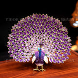 Jeweled Crystal Fan-Tail Peacock Trinket Box – Purple, Red or Blue Luxury New Chinese Tabletop Decor