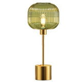 Ribbed Glass 3-Way Touch Table Lamp – Green, Pink, Gray, Clear, Champagne or Cream Bedside Light with E26 Bulb & Global Plug Options