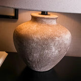 Rustic Aged Ceramic Jar Table Lamp – 48cm Wabi-Sabi New Chinese Bedside Light with Plain Linen or Bamboo Ink Shade & International Plug Options