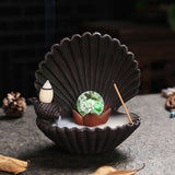 Illuminated Shell Backflow Incense Burner with Crystal-Style Orb – Multi-Use Cone & Stick Holder for Zen, Tea Room and Ambient Decor