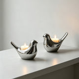 Metallic Ceramic Bird Candle Holder – Silver & Gold Sculptural Tealight Stand for New Chinese Table Decor