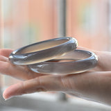 Certified Smoky Gray & Grape Purple Chalcedony Bangle – Icy Translucent Solid Stone Bracelet, 53–62mm