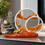 Stone Turns to Fortune Moving Sand Art & Deer Sculpture – New Chinese Feng Shui Desk Decor & Executive Gift