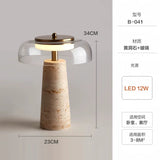 Halo Travertine Glass Dome LED Table Lamp – Clear & Smoked Glass Modern Quiet Luxury Bedside Light