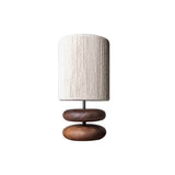 Wabi-Sabi Stacked Solid Wood Table Lamp – Walnut & Natural Wood Japandi Bedside Light with Fabric Shade