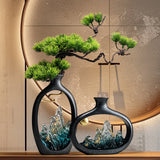 Welcoming Pine Mountain Vase Ornament – New Chinese Resin Bonsai Sculpture for Entryway, Living Room & Office