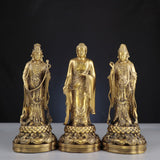 Western Three Saints 西方三圣 Copperware Buddhist Triad Set – 28–48cm | Amitabha Buddha, Guanyin & Mahasthamaprapta for Home Altar, Meditation Room & Cultural Decor