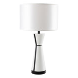 White Leather-Wrapped Hourglass Table Lamp – 65cm Modern Luxury Bedside Light with Black Trim