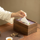 Handcrafted Luxury Faux-Wood Textured Ceramic Tissue Box Cover - Living Room Decor Teaware Accessories
