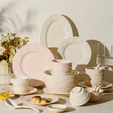 Embossed Strawberry French-Style Ceramic Dinnerware Set – Ivory & Blush 12, 23, 29, 36 or 46-Piece Tableware for 2–8