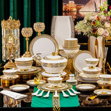 Golden Han Palace & Jinbi Huihuang Jingdezhen Bone China Dinnerware Collection – Ornate Gold-Rim 38, 42, 56 & 60-Piece Sets