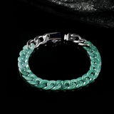 Certified Grade A Blue Water Jadeite Cuban Link Bracelet – Icy Teal Carved Jade Chain, 19–22 cm