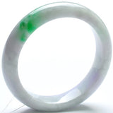 Certified Grade A Burmese Jadeite Bangle – Icy Glutinous White with Floating Apple-Green Pattern, 55–60 mm